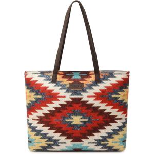 Montana West Wrangler Tote Bag for Women Canvas Shoulder Handbag Aztec Purse(Multiple Carnelian)