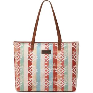 Montana West Wrangler Tote Bag for Women Canvas Shoulder Handbag Aztec Purse(Multiple Coral Brown)