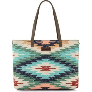 Montana West Wrangler Tote Bag for Women Canvas Shoulder Handbag Aztec Purse(Multiple Green)