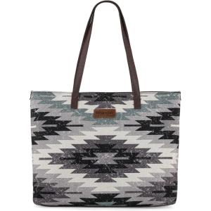 Montana West Wrangler Tote Bag for Women Canvas Shoulder Handbag Aztec Purse(Multiple Grey)