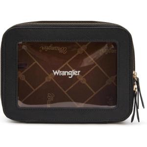 Montana West X Wrangler Clear Makeup Bag Travel Cosmetic Bag Portable Make Up Toiletry Organizer for Women Black(Large Black)