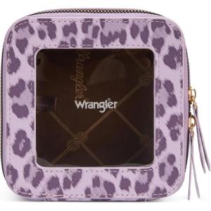 Montana West X Wrangler Clear Makeup Bag Travel Cosmetic Bag Portable Make Up Toiletry Organizer for Women Black(Small Leopard-Purple)