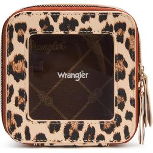 Montana West X Wrangler Clear Makeup Bag Travel Cosmetic Bag Portable Make Up Toiletry Organizer for Women Black(Small Leopard-Tan)