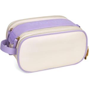 Montana West X Wrangler Large Makeup Bag Travel Toiletry Bag Portable Cosmetic Bag Make Up Organizer with Divider and Handle for Women(Beige-Purple)