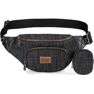 Montana West x Lee Fanny Pack for Women Denim Waist Pack Travel Belt Bags with Detachable Earphone Pouch LEE58-004BK(Black)