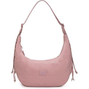 Montana West x Lee Puffer Shoulder Bag for Women Large Quilted Crossbody Lightweight Hobo Purses with Adjustable Strap(Deep Pink)