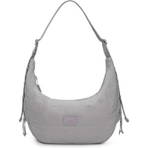 Montana West x Lee Puffer Shoulder Bag for Women Large Quilted Crossbody Lightweight Hobo Purses with Adjustable Strap(Gray)