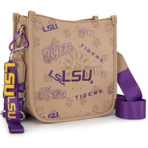 NCAA Officially Licensed Crossbody Bag for Women Game Day Purse Adjustable Strap & Charm Shoulder Handbags with Zipper(Lsu-khaki)