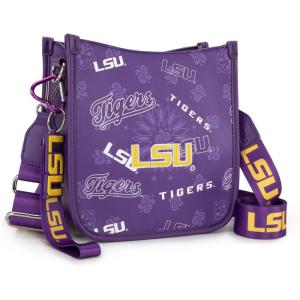 NCAA Officially Licensed Crossbody Bag for Women Game Day Purse Adjustable Strap & Charm Shoulder Handbags with Zipper(Lsu-purple)
