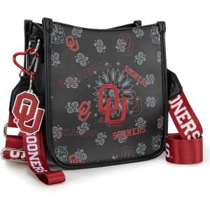 NCAA Officially Licensed Crossbody Bag for Women Game Day Purse Adjustable Strap & Charm Shoulder Handbags with Zipper(Ou-black)