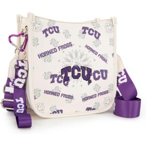 NCAA Officially Licensed Crossbody Bag for Women Game Day Purse Adjustable Strap & Charm Shoulder Handbags with Zipper(Tcu-beige)