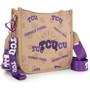NCAA Officially Licensed Crossbody Bag for Women Game Day Purse Adjustable Strap & Charm Shoulder Handbags with Zipper(Tcu-khaki)