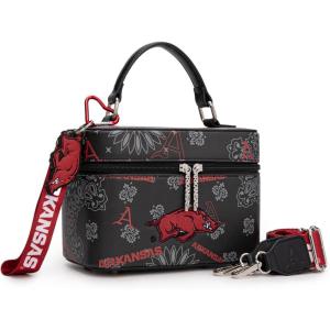 NCAA Officially Licensed Crossbody Box Purse – Game Day Top Handle Handbag with Adjustable Strap & Charm Makeup Bag(Afu-black)