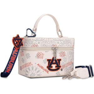 NCAA Officially Licensed Crossbody Box Purse – Game Day Top Handle Handbag with Adjustable Strap & Charm Makeup Bag(Auburn Tigers-beige)