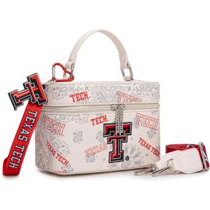 NCAA Officially Licensed Crossbody Box Purse – Game Day Top Handle Handbag with Adjustable Strap & Charm Makeup Bag(Ttu-beige)