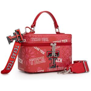 NCAA Officially Licensed Crossbody Box Purse – Game Day Top Handle Handbag with Adjustable Strap & Charm Makeup Bag(Ttu-red)