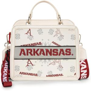 NCAA Officially Licensed Top-Handle Leather Tote, Game Day Handbag Purse for Women, Convertible Crossbody Bag with Strap(Afu-beige)