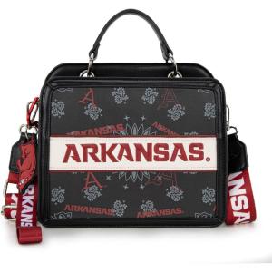 NCAA Officially Licensed Top-Handle Leather Tote, Game Day Handbag Purse for Women, Convertible Crossbody Bag with Strap(Afu-black)