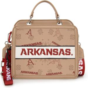 NCAA Officially Licensed Top-Handle Leather Tote, Game Day Handbag Purse for Women, Convertible Crossbody Bag with Strap(Afu-khaki)