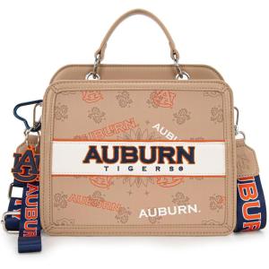 NCAA Officially Licensed Top-Handle Leather Tote, Game Day Handbag Purse for Women, Convertible Crossbody Bag with Strap(Au-khaki)
