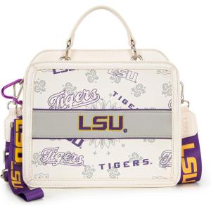 NCAA Officially Licensed Top-Handle Leather Tote, Game Day Handbag Purse for Women, Convertible Crossbody Bag with Strap(Lsu-beige)