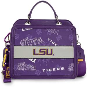 NCAA Officially Licensed Top-Handle Leather Tote, Game Day Handbag Purse for Women, Convertible Crossbody Bag with Strap(Lsu-purple)