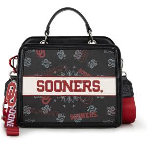 NCAA Officially Licensed Top-Handle Leather Tote, Game Day Handbag Purse for Women, Convertible Crossbody Bag with Strap(Ou-black)