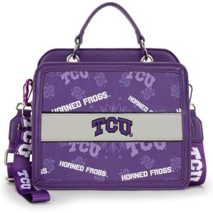 NCAA Officially Licensed Top-Handle Leather Tote, Game Day Handbag Purse for Women, Convertible Crossbody Bag with Strap(Tcu-purple)