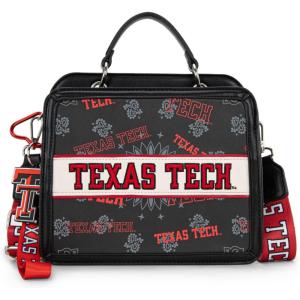 NCAA Officially Licensed Top-Handle Leather Tote, Game Day Handbag Purse for Women, Convertible Crossbody Bag with Strap(Ttu-black)