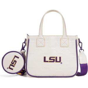 NCAA Team Officially Licensed Women’s Mini Tote Bag with Removable Coin Purse – NCAA Collegiate Gameday Crossbody Bag(Lsu-beige)