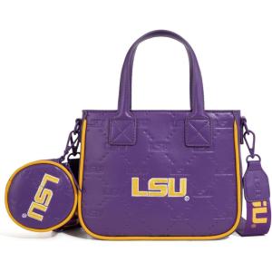 NCAA Team Officially Licensed Women’s Mini Tote Bag with Removable Coin Purse – NCAA Collegiate Gameday Crossbody Bag(Lsu-purple)
