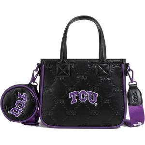 NCAA Team Officially Licensed Women’s Mini Tote Bag with Removable Coin Purse – NCAA Collegiate Gameday Crossbody Bag(Tcu-black)