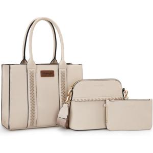 Wrangler 3Pcs Purses for Women Tote Bag Crossbody Handbag Sets with Strap(Beige)