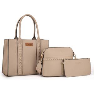 Wrangler 3Pcs Purses for Women Tote Bag Crossbody Handbag Sets with Strap(B-khaki)