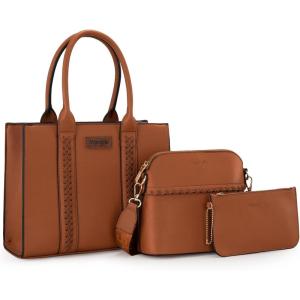 Wrangler 3Pcs Purses for Women Tote Bag Crossbody Handbag Sets with Strap(Brown)