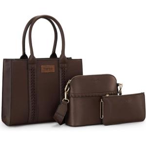 Wrangler 3Pcs Purses for Women Tote Bag Crossbody Handbag Sets with Strap(Coffee)