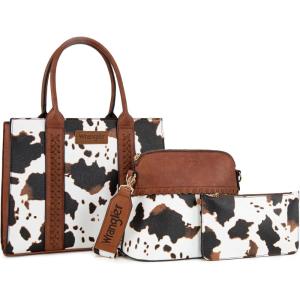 Wrangler 3Pcs Purses for Women Tote Bag Crossbody Handbag Sets with Strap(Cow Brown)