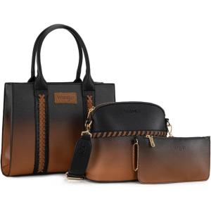 Wrangler 3Pcs Purses for Women Tote Bag Crossbody Handbag Sets with Strap(Gradient Black)