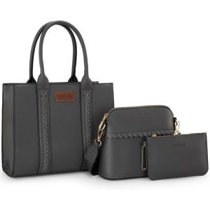 Wrangler 3Pcs Purses for Women Tote Bag Crossbody Handbag Sets with Strap(Gray)