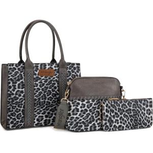 Wrangler 3Pcs Purses for Women Tote Bag Crossbody Handbag Sets with Strap(Leopard Grey)