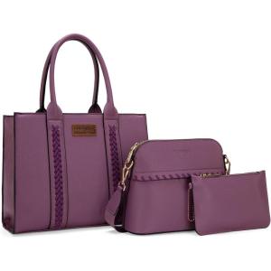 Wrangler 3Pcs Purses for Women Tote Bag Crossbody Handbag Sets with Strap(Purple)