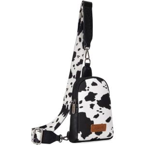 Wrangler Cow Print Crossbody Bags for Women Western Sling Bag with Adjustable Starp Cross Body Purse(*Black)