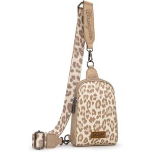 Wrangler Cow Print Crossbody Bags for Women Western Sling Bag with Adjustable Starp Cross Body Purse(Khaki)