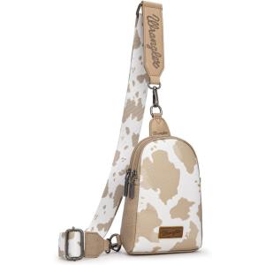 Wrangler Cow Print Crossbody Bags for Women Western Sling Bag with Adjustable Starp Cross Body Purse(Tan)