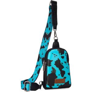 Wrangler Cow Print Crossbody Bags for Women Western Sling Bag with Adjustable Starp Cross Body Purse(*Turquoise)