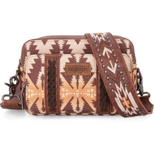 Wrangler Crossbody Bag for Women Boho Aztec Small Multi Pocket Crossover Purse(Angel Diamond Camel With Adjustable Strap)