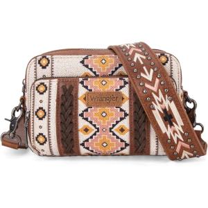 Wrangler Crossbody Bag for Women Boho Aztec Small Multi Pocket Crossover Purse(Angel Diamond White With Adjustable Strap)