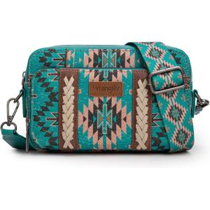 Wrangler Crossbody Bag for Women Boho Aztec Small Multi Pocket Crossover Purse(Angel Retro Dark Turquoise)