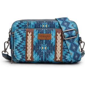 Wrangler Crossbody Bag for Women Boho Aztec Small Multi Pocket Crossover Purse(Angel Retro Navy)
