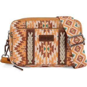 Wrangler Crossbody Bag for Women Boho Aztec Small Multi Pocket Crossover Purse(Angel Retro Yellow)
